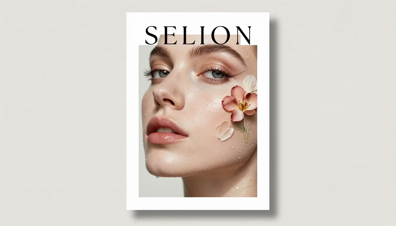 Minimalist beauty salon poster design, close-up of a face wi...
