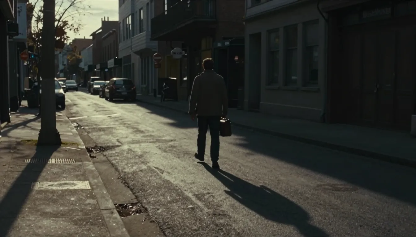 Cinematic film still, urban drama aesthetic, a lonely street...