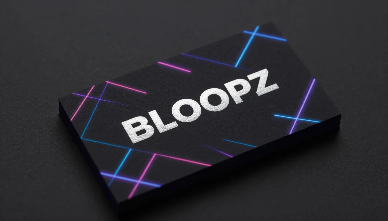 Modern business card for 'BLOOPZ' band, dark background with...