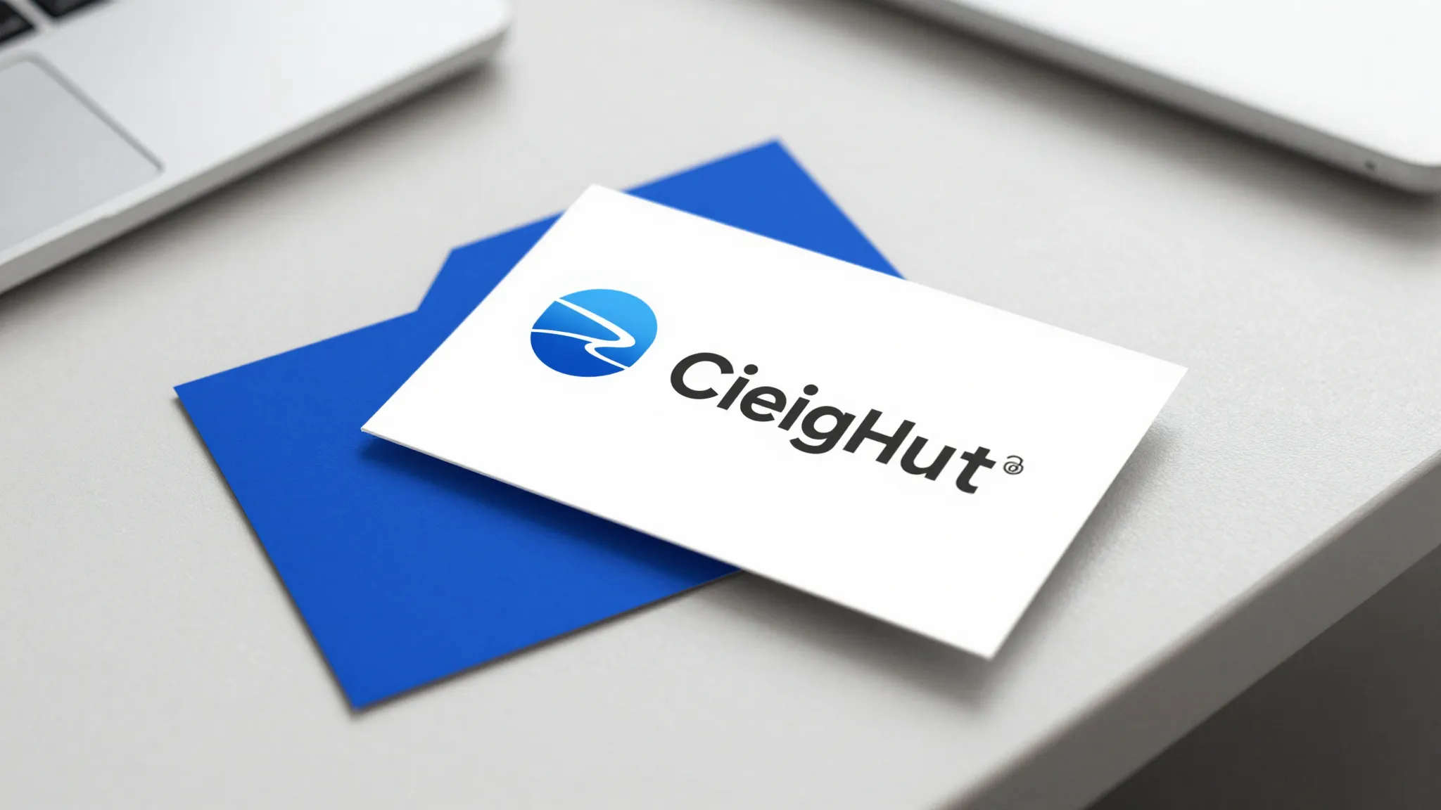 A professional business card mockup on a clean office desk, ...