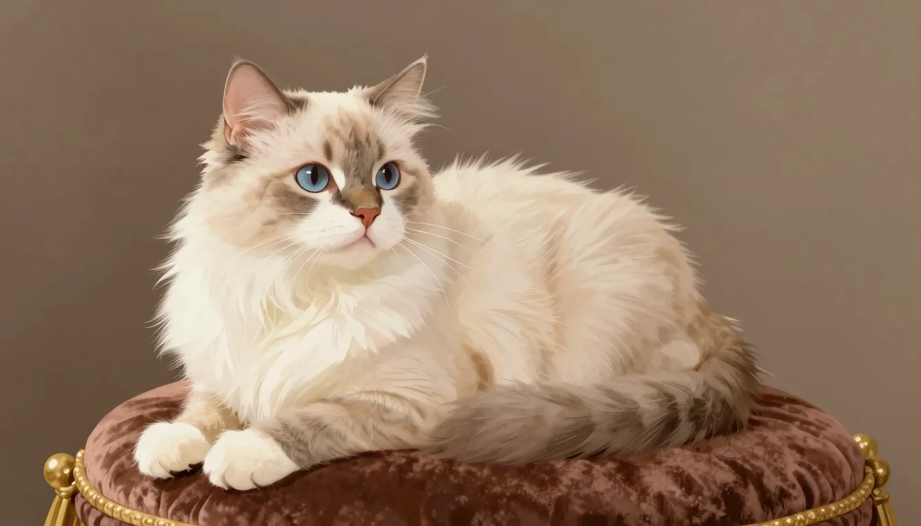 Illustration of a graceful cat with soft fur sitting on a ve...
