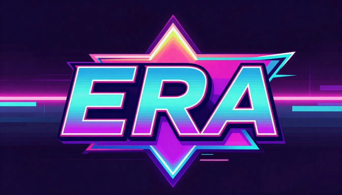 Logo for a brand named 'ERA', 90s retro style, vibrant neon ...