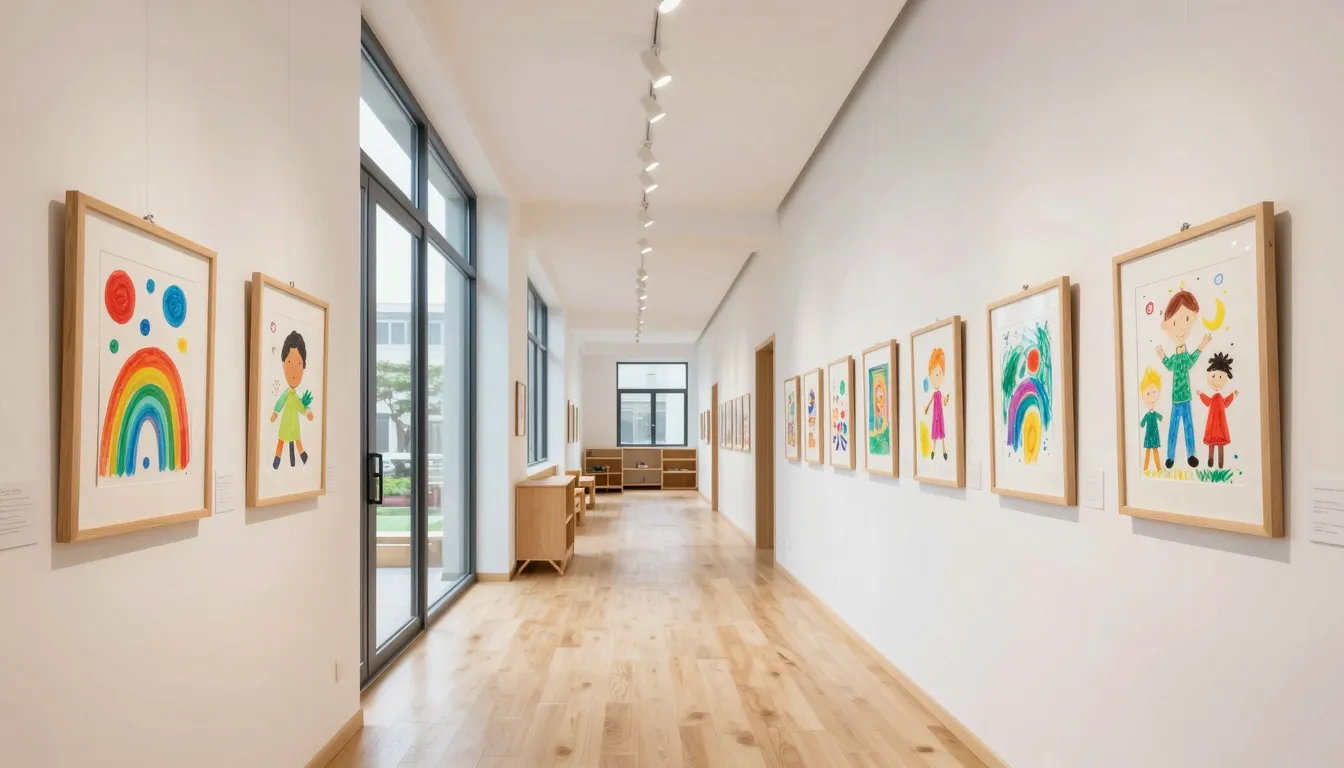 Interior of a modern kindergarten hallway transformed into a...