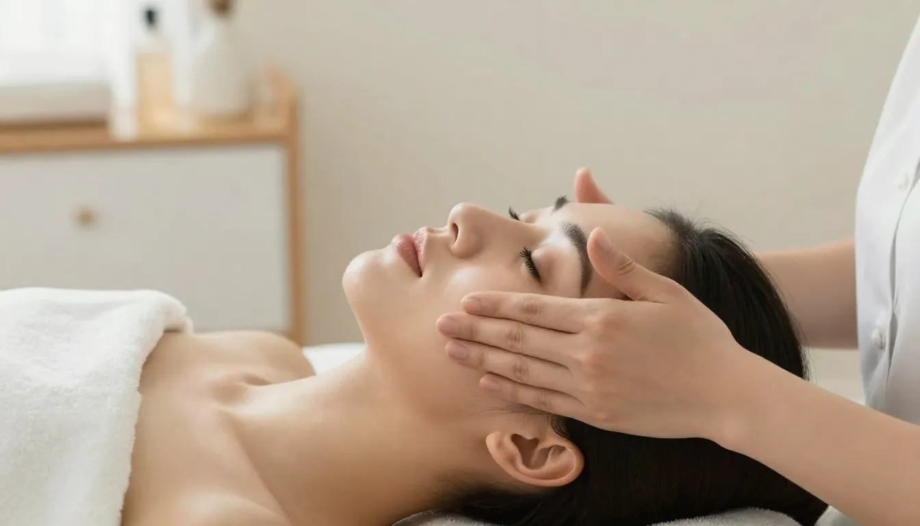 Close-up of a professional facial massage, aesthetic skincar...