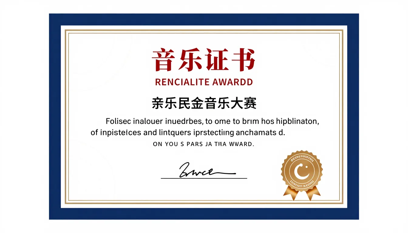 A professional award certificate design for a music competit...
