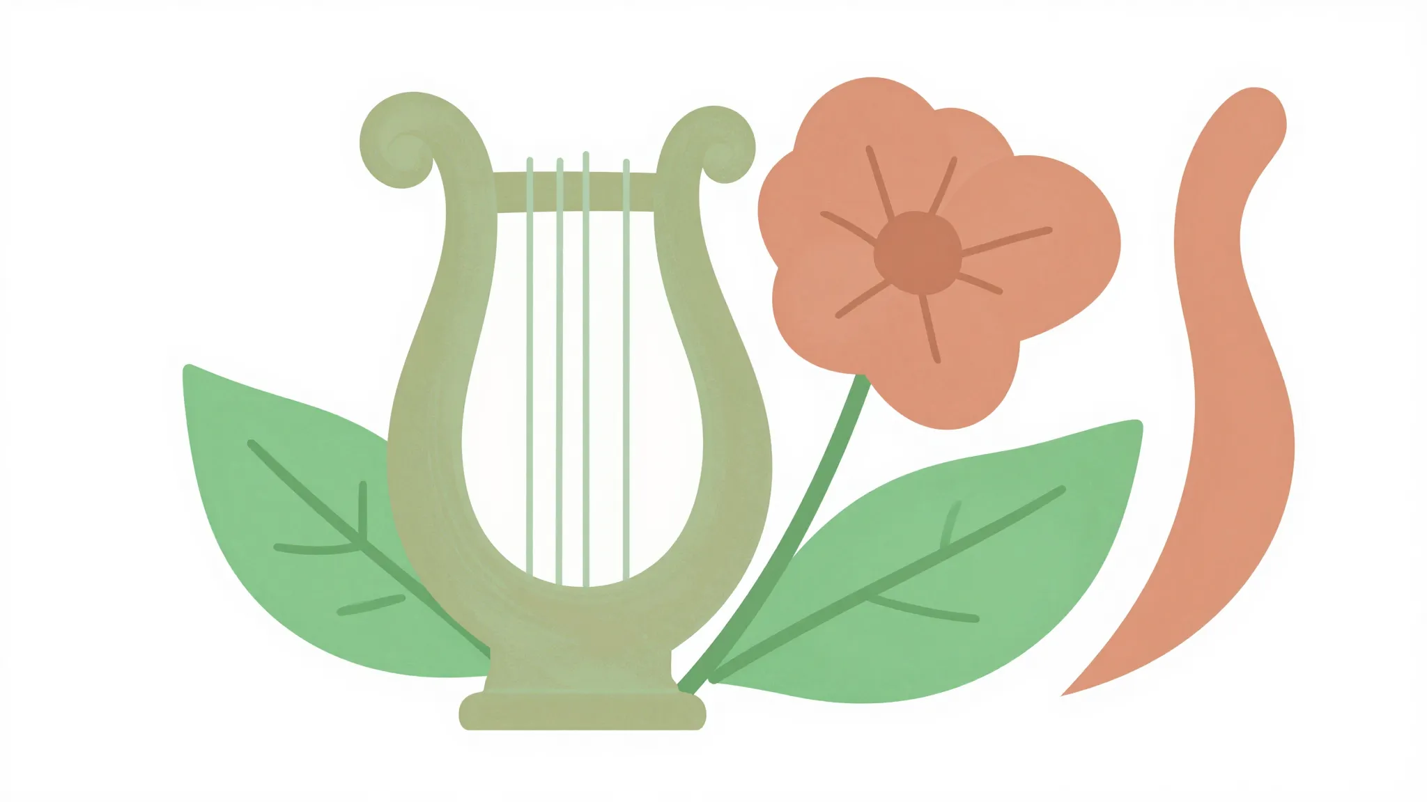 Logo icon, a stylized lyre combined with a blooming flower a...