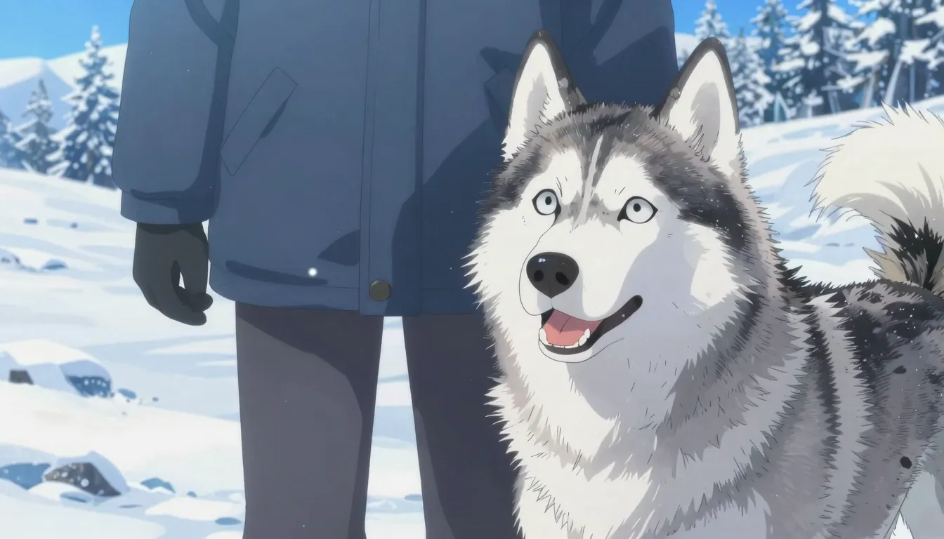 Stunning anime scene, close-up of a person and a fluffy Husk...