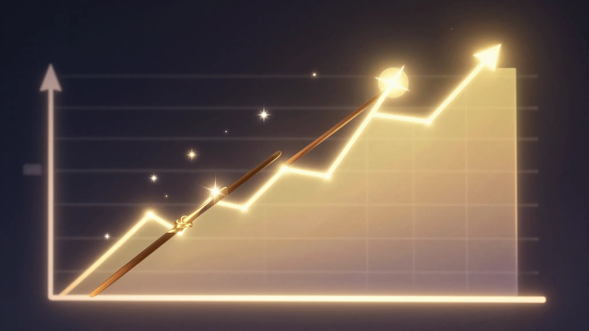 A glowing digital dashboard showing a rising graph with a ma...