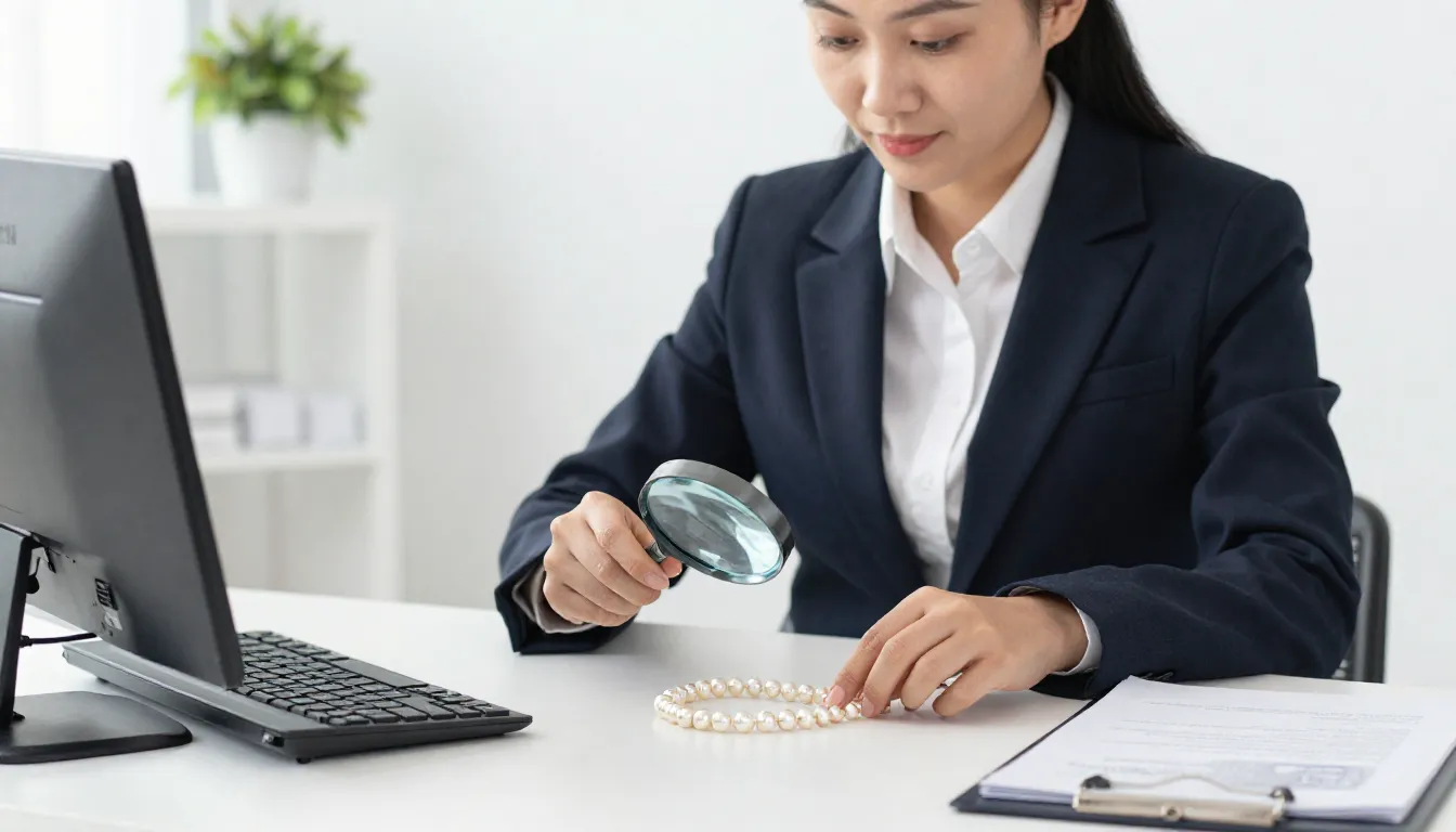 A professional lawyer's desk with a magnifying glass looking...