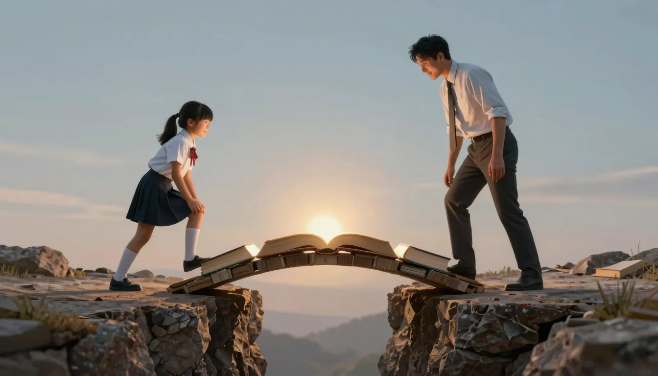 A symbolic illustration of a teacher and a student building ...