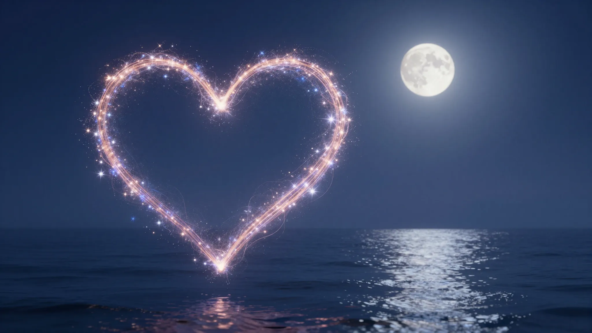 Ethereal romantic scene, a glowing heart made of stardust in...