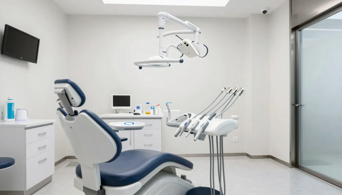 Modern dental office interior, cozy atmosphere, no scary too...