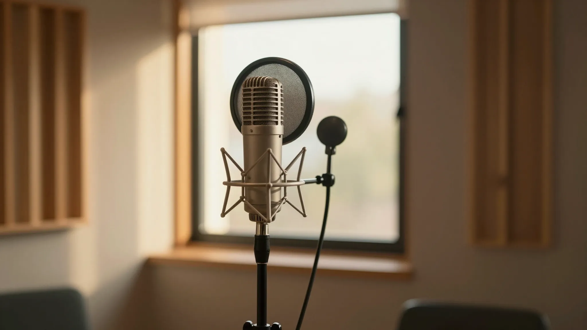 A serene and aesthetic vocal studio called Sanctuary, warm g...