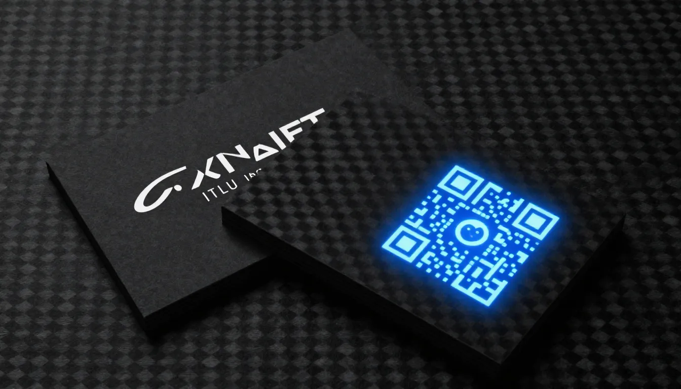 Modern business card mockup, dark carbon fiber background, g...