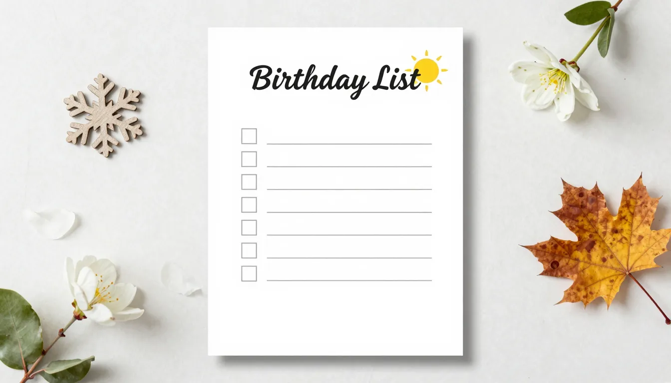 A stylish and clean birthday list template on a desk with se...
