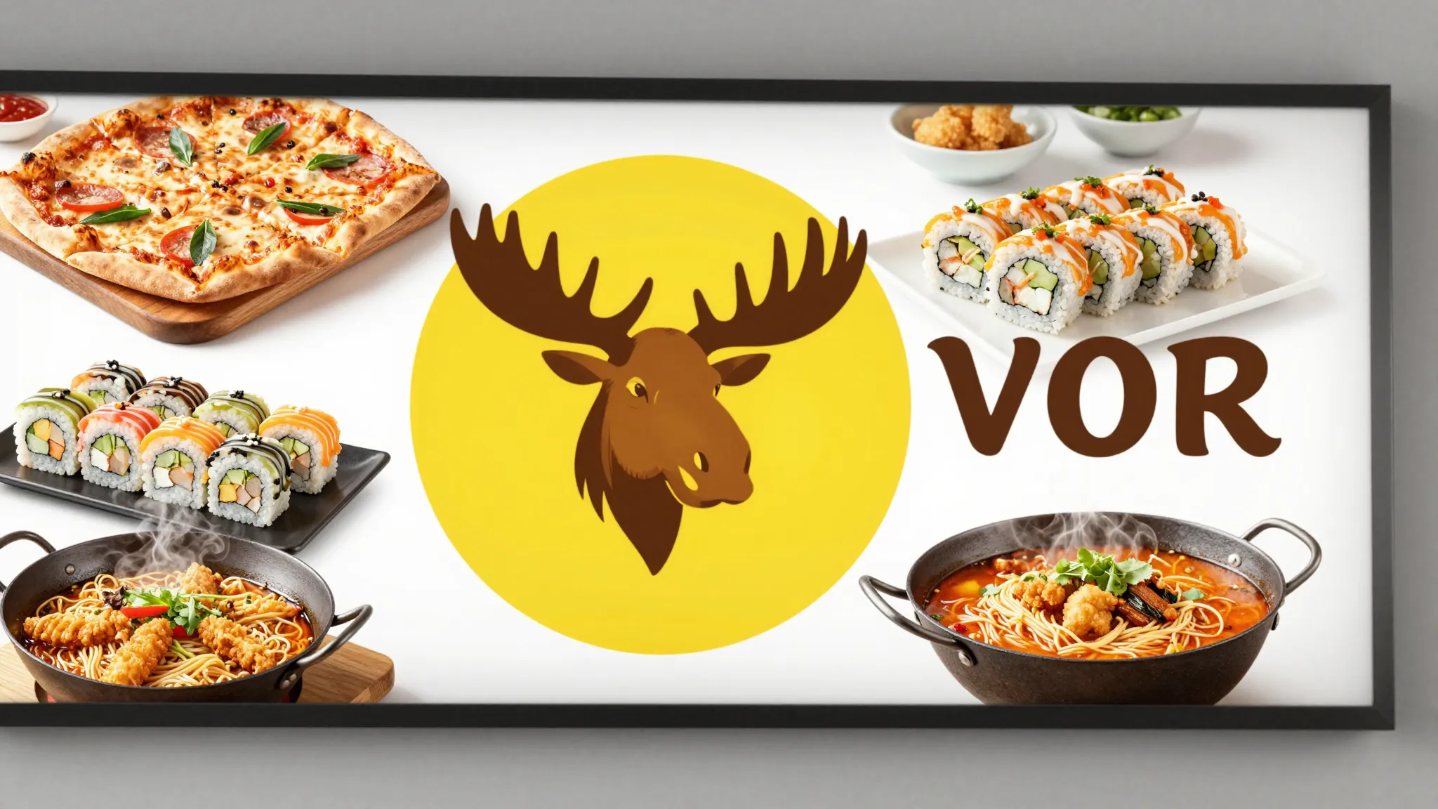 Graphic design of a restaurant banner. Central element is a ...