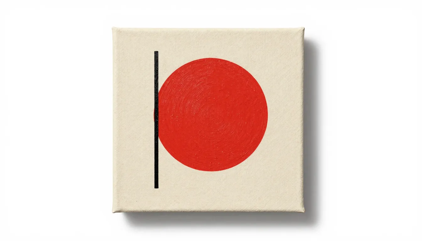 Minimalist geometric painting on a small square canvas, a so...