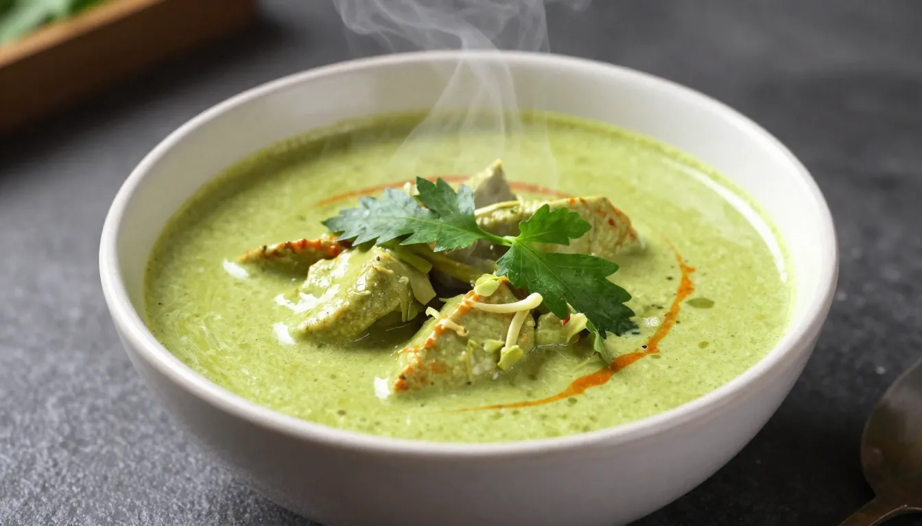 Authentic Thai Green Curry in a ceramic bowl, 15x20cm propor...