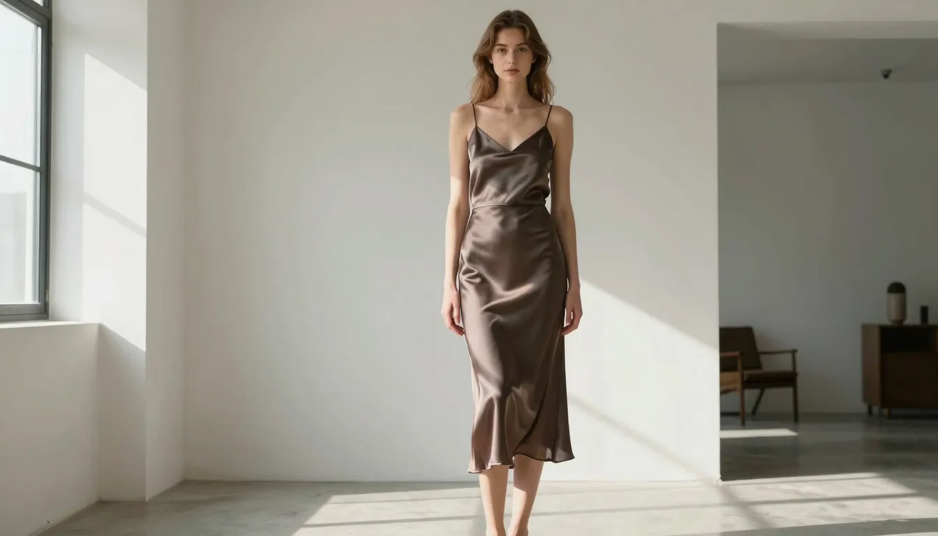 A stunning full-length photo of a tall girl with light brown...