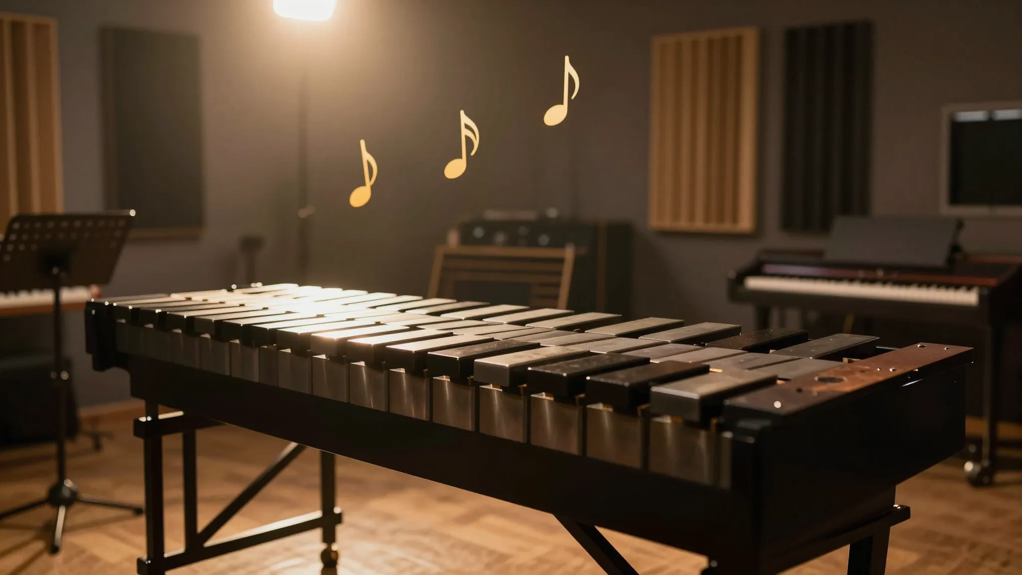 A professional music studio background with a shiny vibrapho...