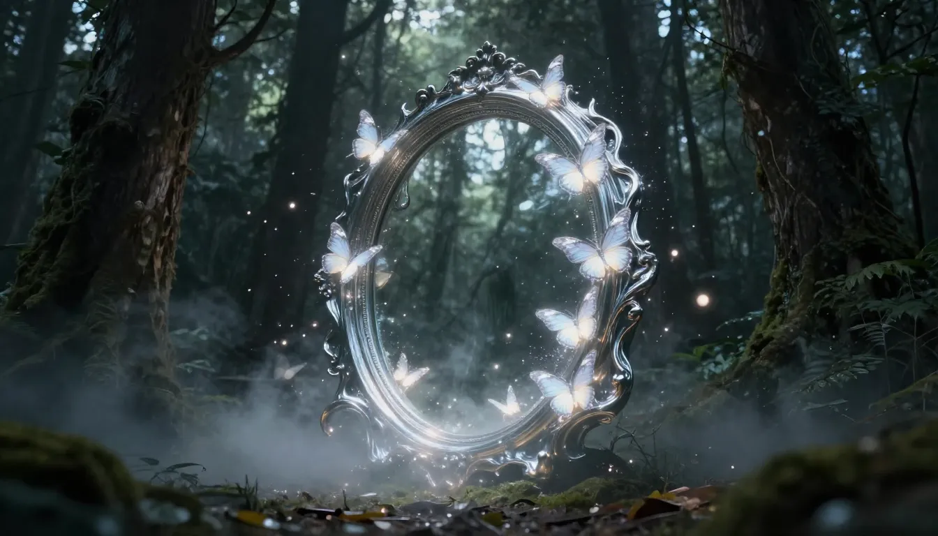 A cinematic shot of a magical portal in a dark forest, glowi...