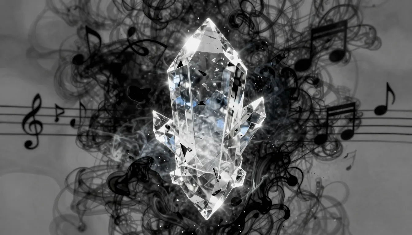 Abstract art representing a soul as a glowing crystal with m...