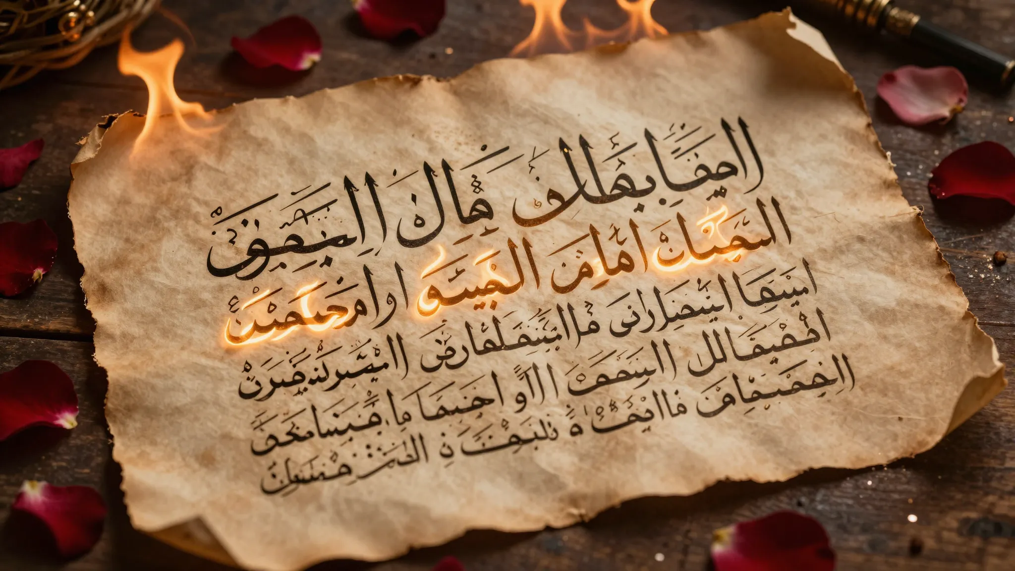 A vintage parchment with elegant Arabic calligraphy written ...