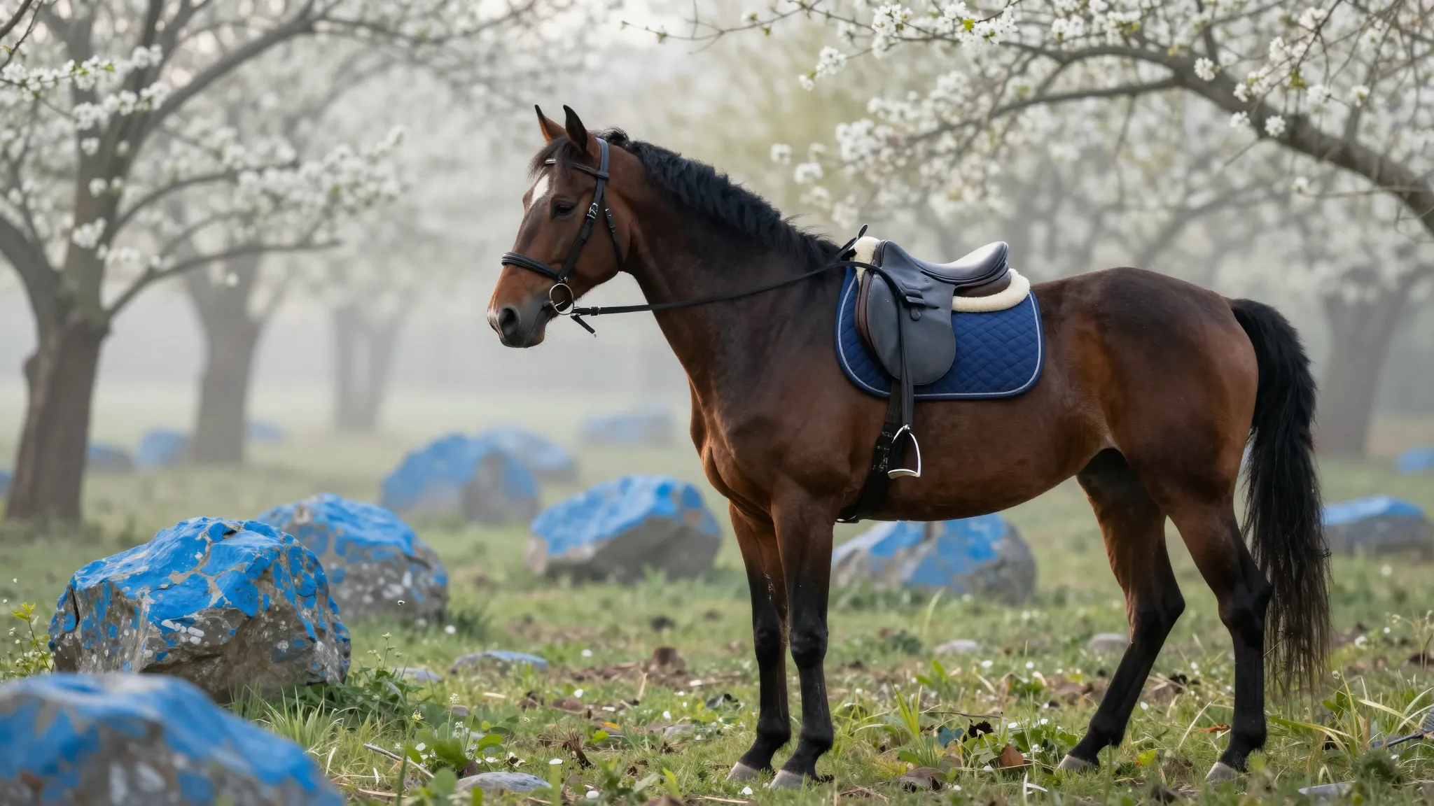 A professional photography of a horse and a rider in a sprin...