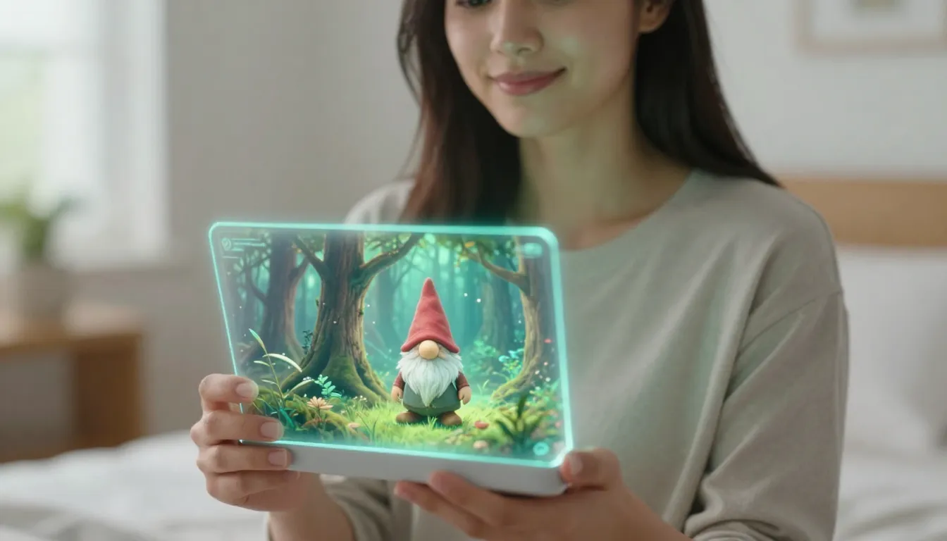 A woman in a bright bedroom with a calm face and a very subt...