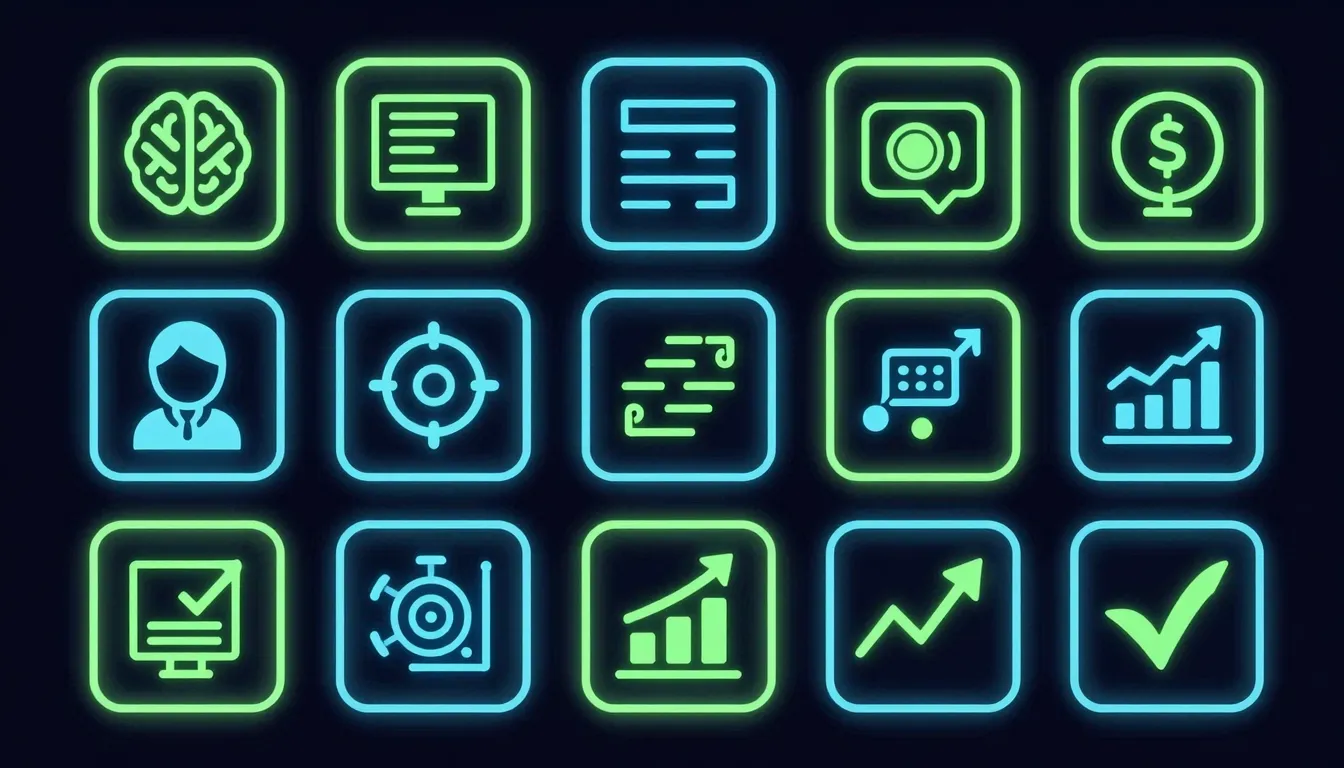 A set of 9 square icons for educational lessons, cyberpunk s...