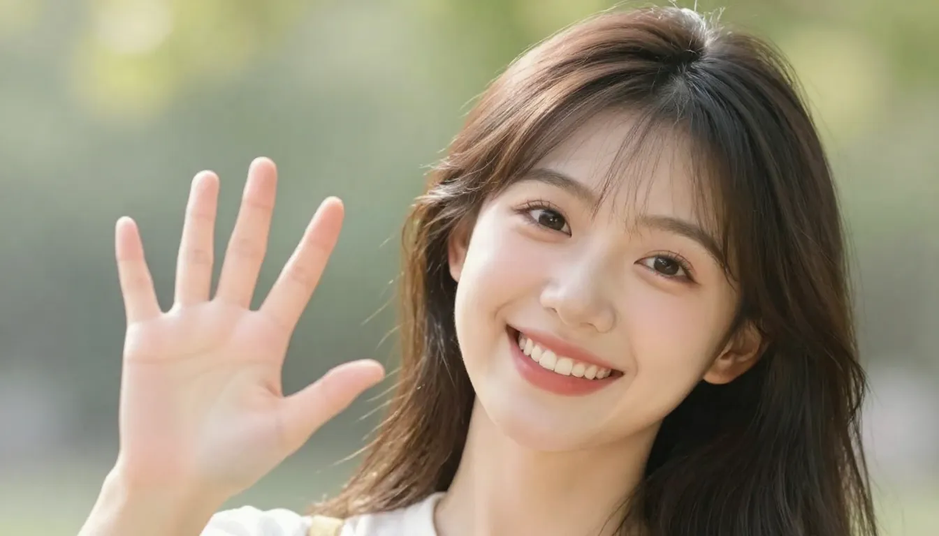 A friendly and welcoming young woman with a warm smile, wavi...