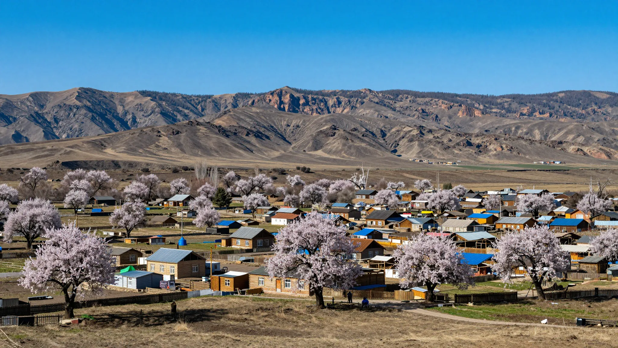 Beautiful landscape of a Kyrgyz mountain village, traditiona...