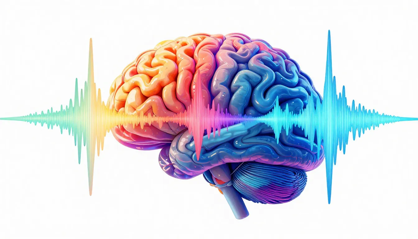 Abstract visualization of sound waves and brain activity, vi...