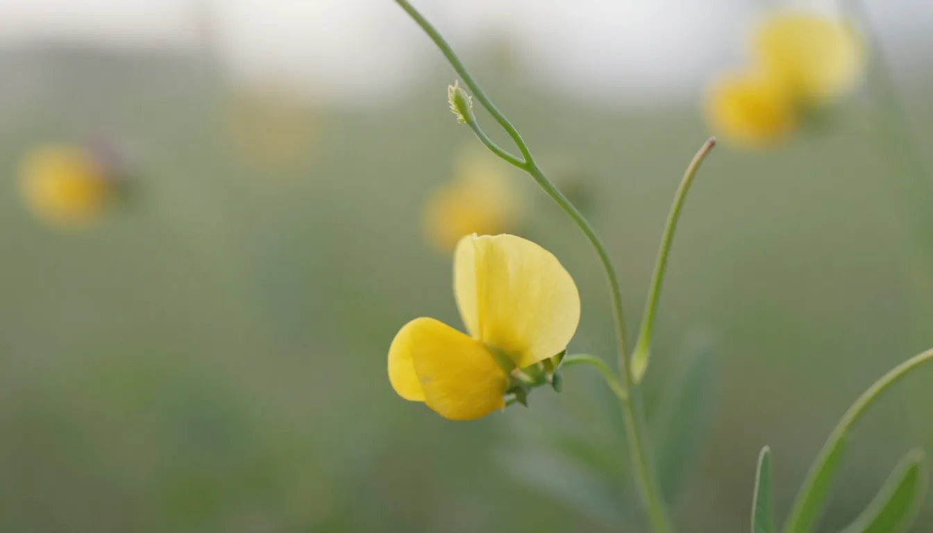 Macro photography of yellow meadow pea flowers, delicate gre...