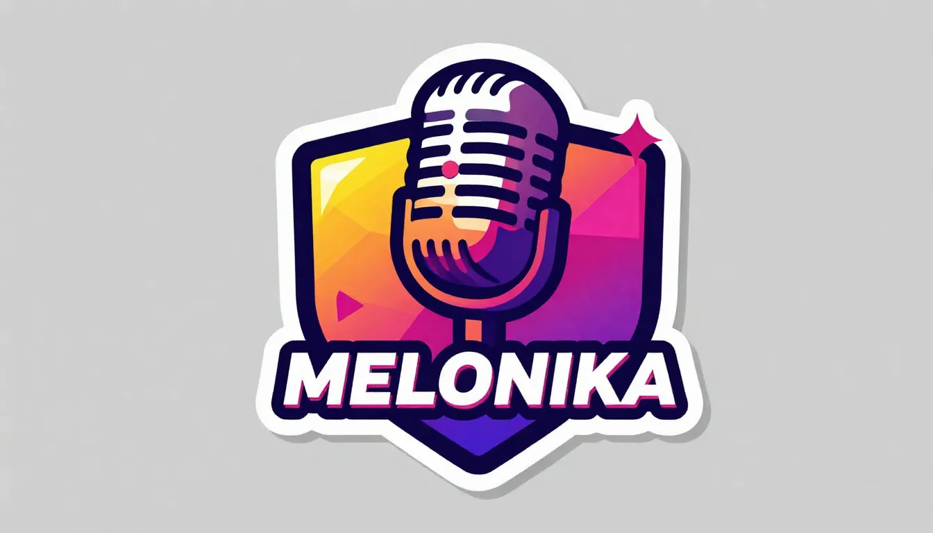 Modern badge logo for a pop music band, stylized microphone ...