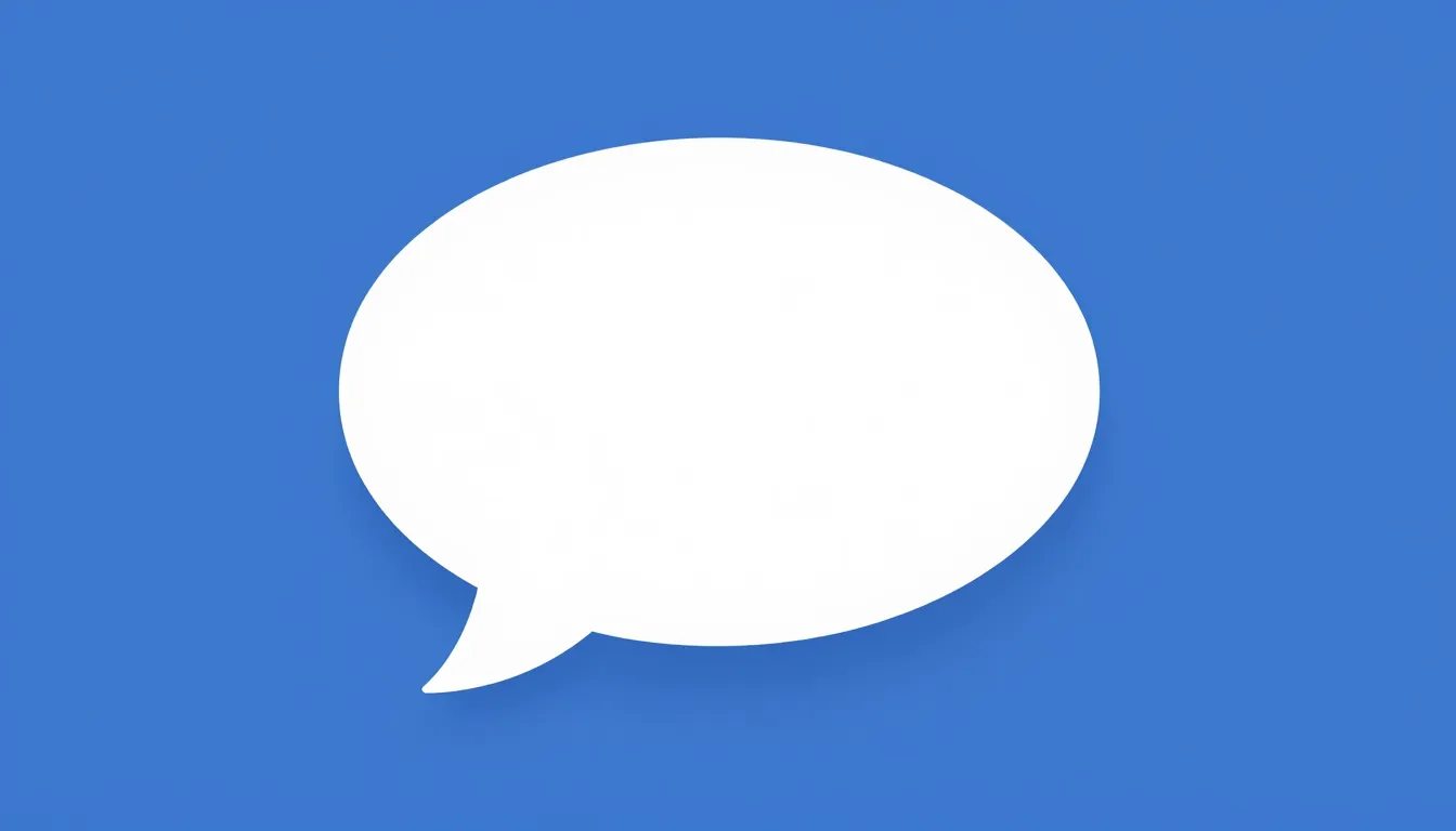 A simple white speech bubble icon on a blue background, mini...