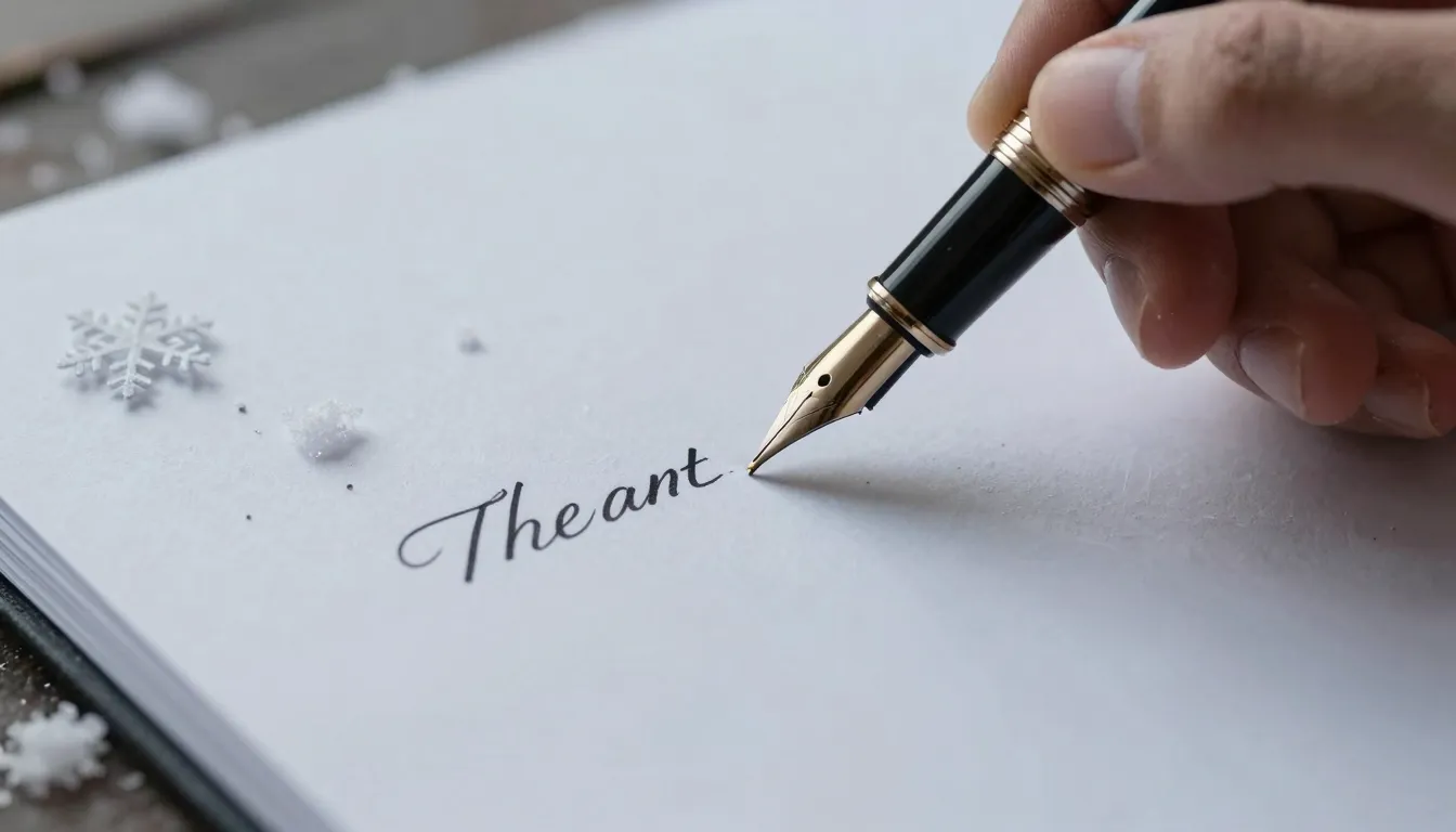 An artistic close-up of an elegant fountain pen writing blac...