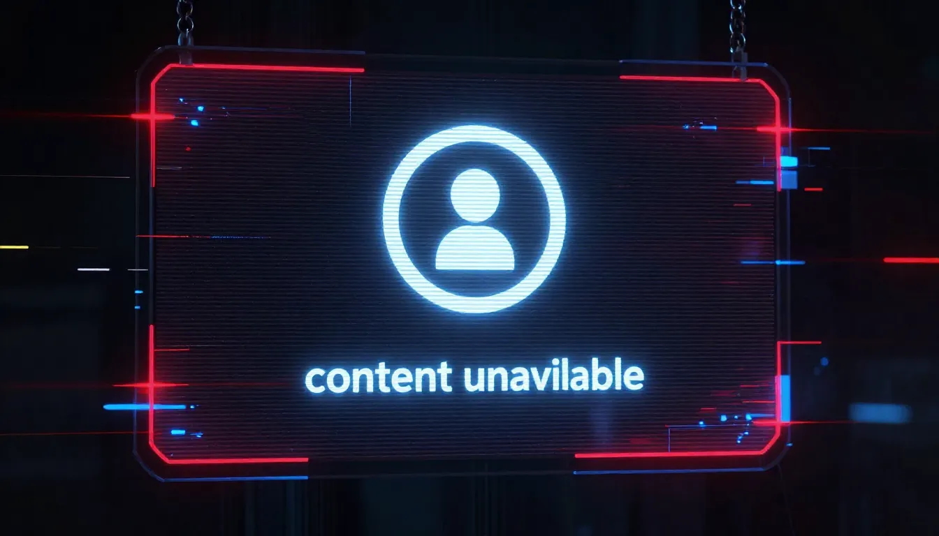 A digital screen showing a 'content unavailable' error icon,...