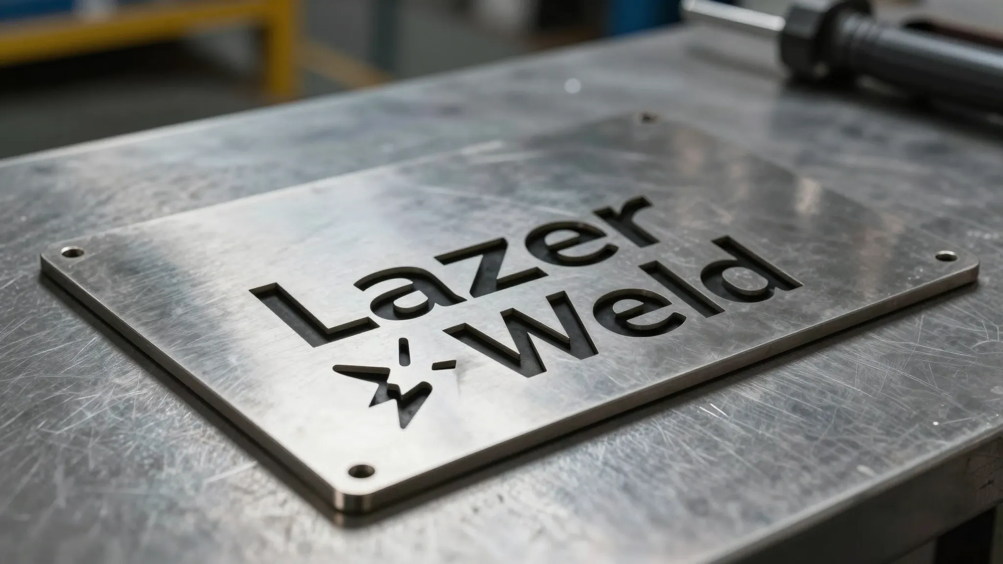 A professional metal stencil plate with the cutout logo 'Laz...