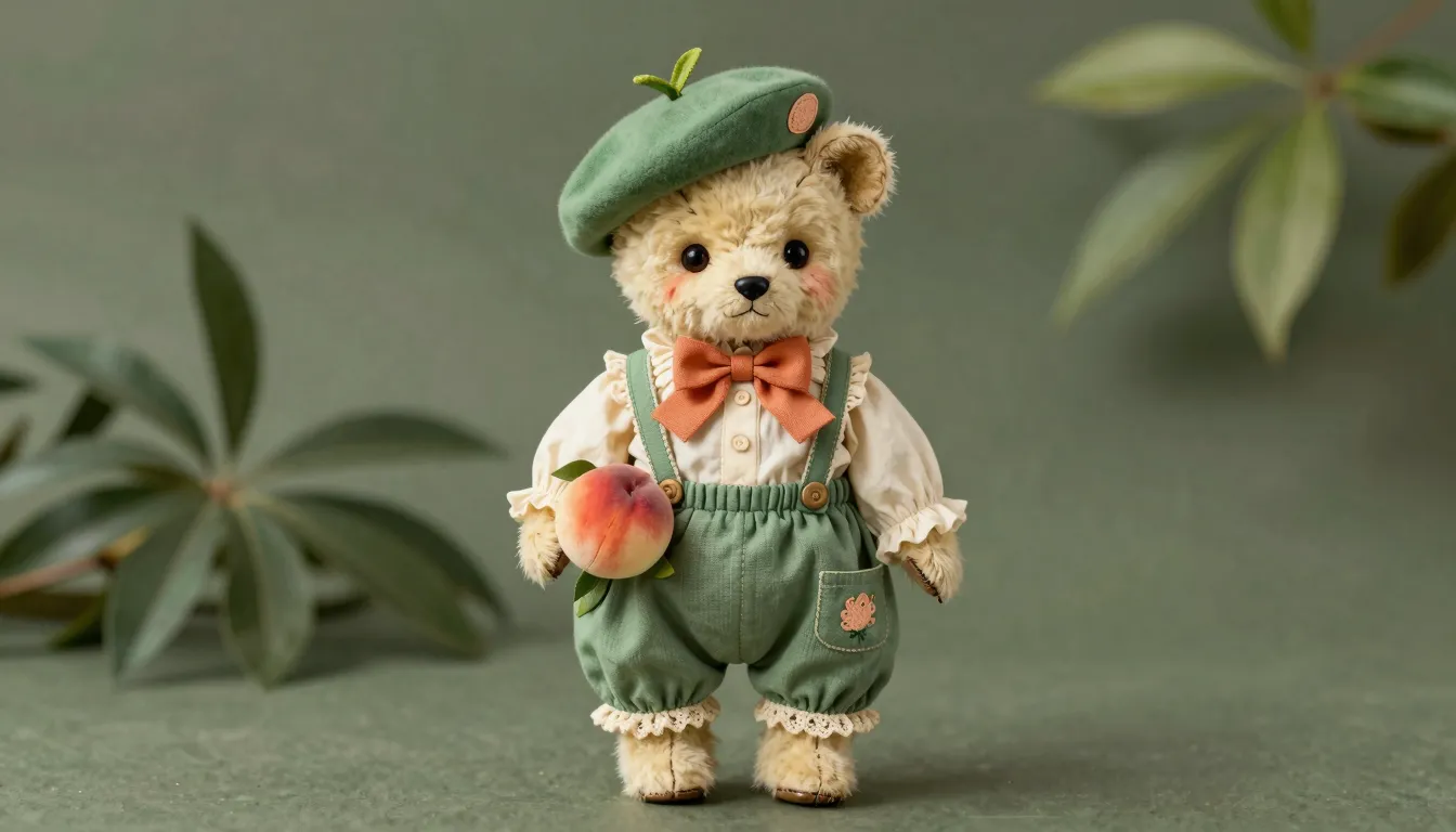 Full body illustration of a vintage plush teddy bear girl. S...