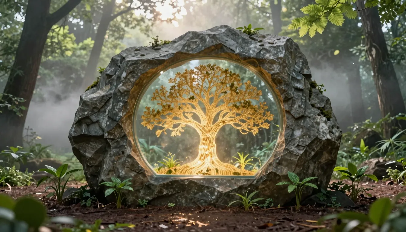 A magical, artistic commemorative installation in a forest p...