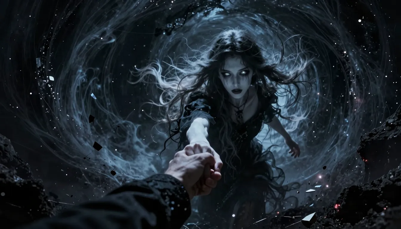 Gothic rock aesthetic, an ethereal ghostly girl with glowing...