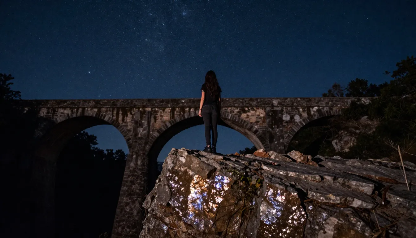 A woman standing on the very edge of a rocky cliff, a ancien...