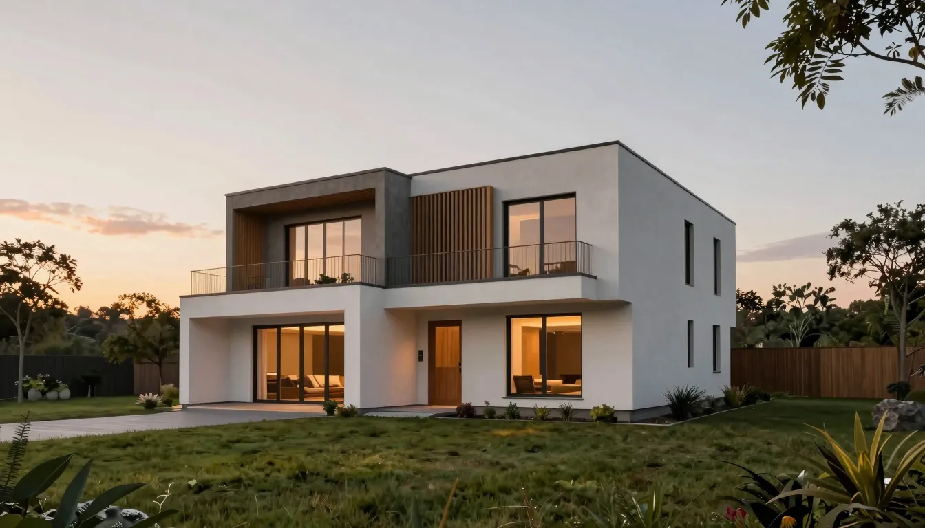 A cozy modern house project on a spacious green land plot, s...