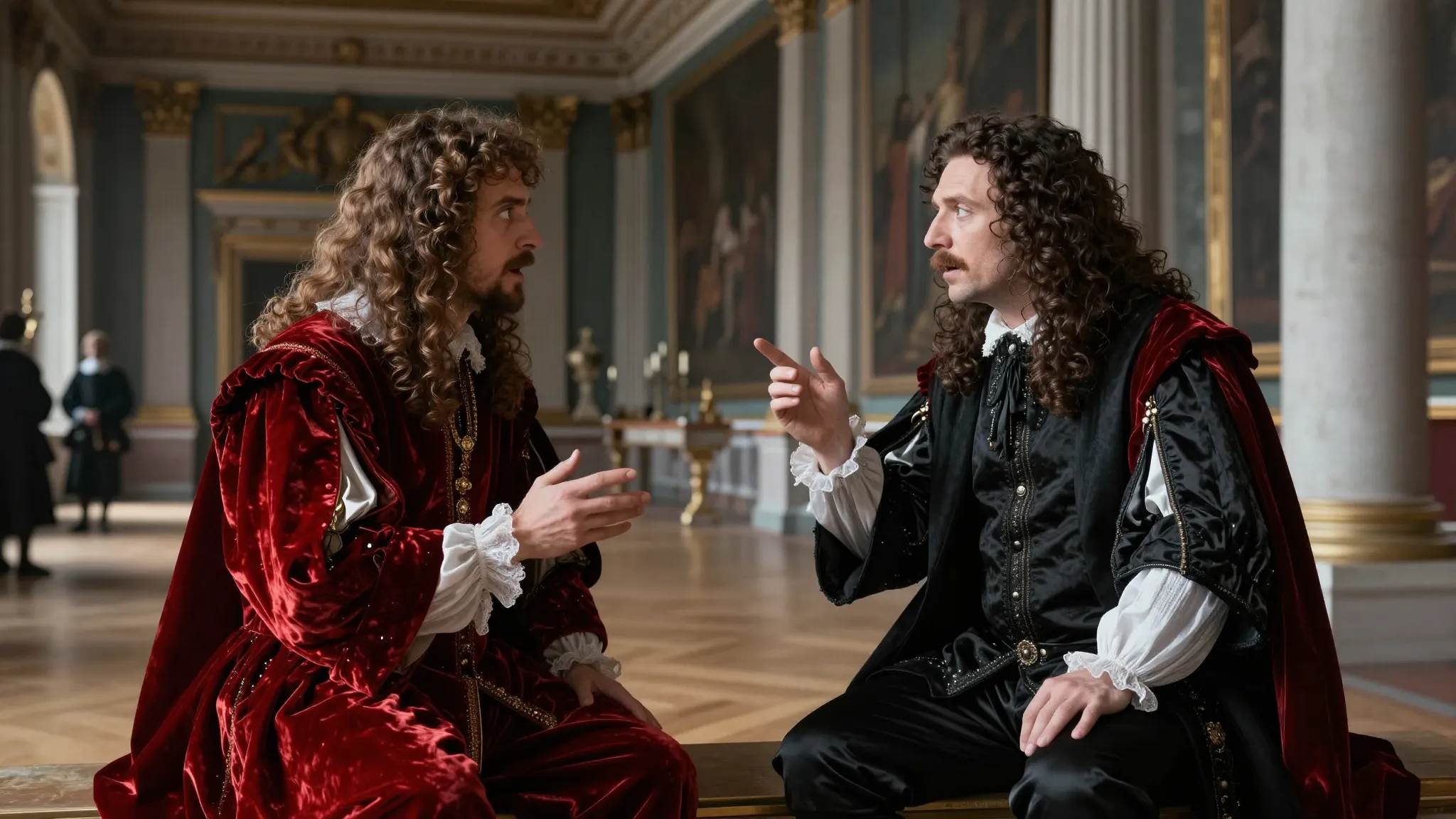 Two elegant 16th-century French counts in a heated intellect...