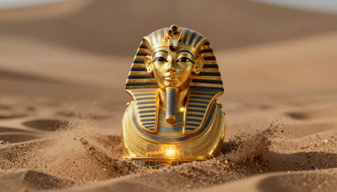 A close-up of a golden Egyptian artifact, glowing with inner...