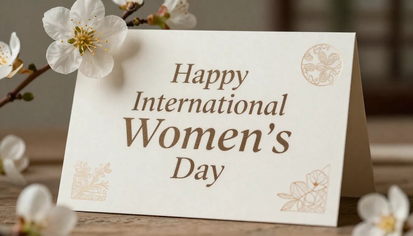 Elegant greeting card for International Women's Day with spr...