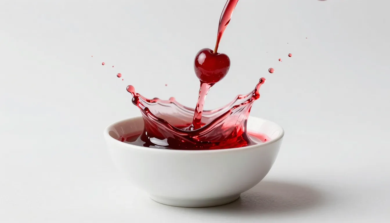 Conceptual art photography, bright red cherry juice splashin...