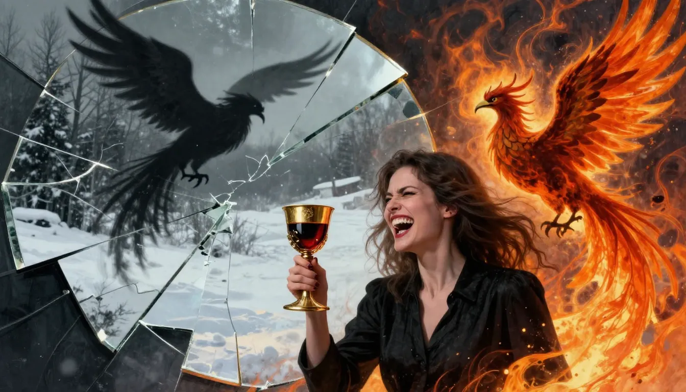 A surreal artistic composition. A broken mirror reflecting a...