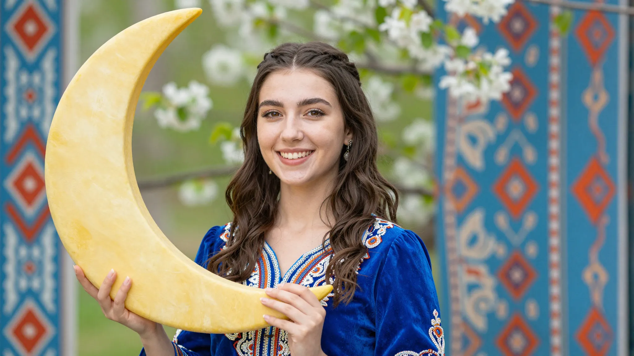 A beautiful girl with a bright smile, representing the moon ...